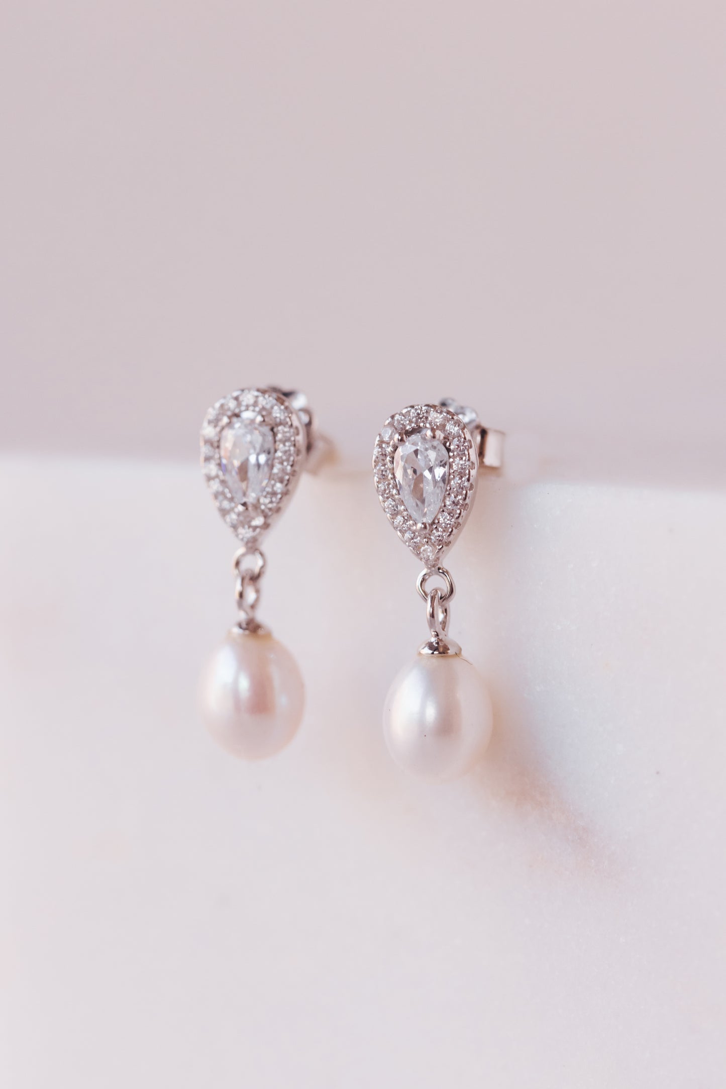 Pearl and cz long earring