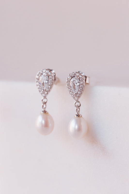 Pearl and cz long earring