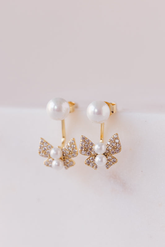 BUTTERFLY PEARL GOLD EARRINGS