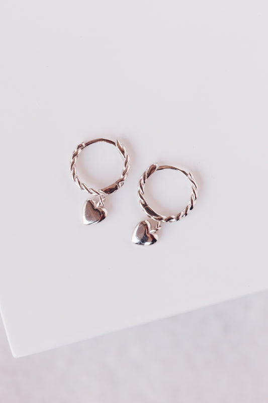 CUTIE HEART SILVER HOOP EARRING
