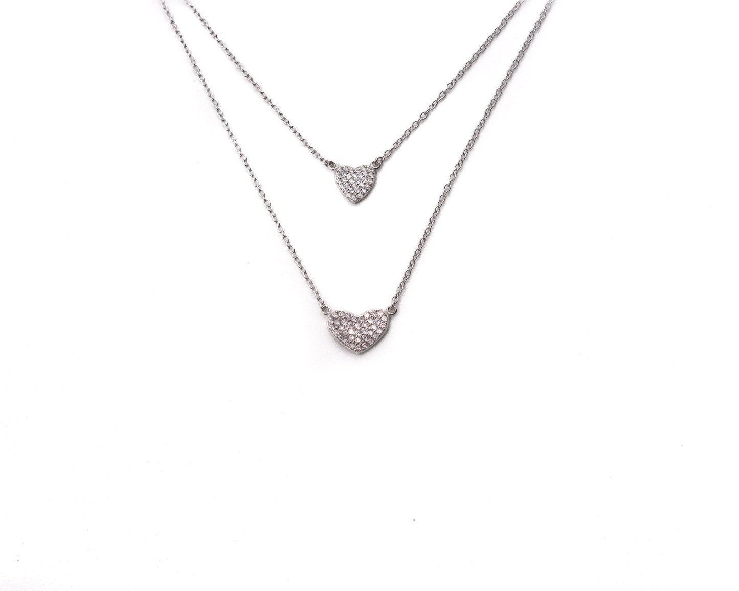 Double Silver Hearts Necklaces